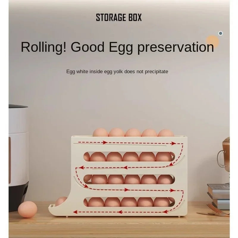 Sliding Egg Storage Container Convenient Automatic Rolling Holder Storage Box Fridge Kitchen Space Saver with Shockproof Design