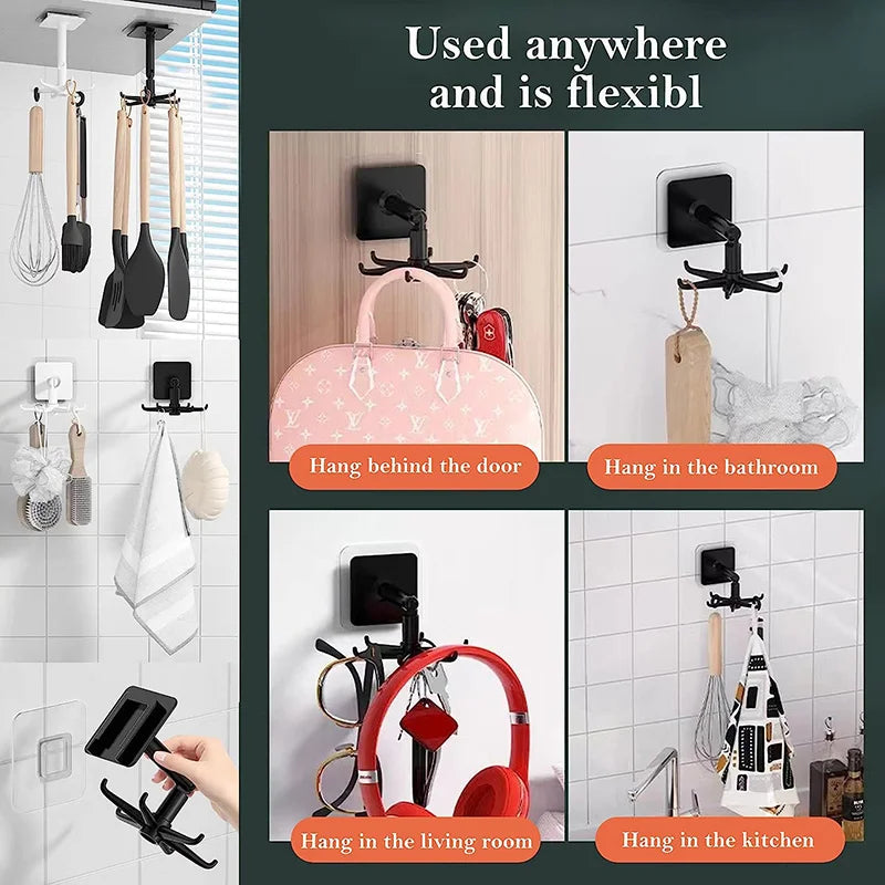 1PC Kitchen Utensil Holder 360 Degrees Rotating Folding Hook Self-Adhesive 180 Degree Vertical Flip Hook Waterproof Kitchen Hook