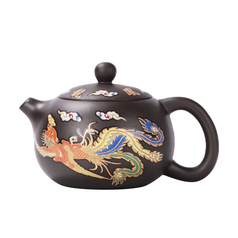 Tea Pot Hand-Made Dragons Phoenixs Color-Changing Purple Clay Teapot Reusable Practical Tea Pot Gift for Tea Lover Drink Puer