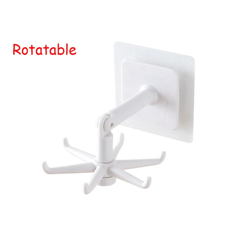 1PC Kitchen Utensil Holder 360 Degrees Rotating Folding Hook Self-Adhesive 180 Degree Vertical Flip Hook Waterproof Kitchen Hook