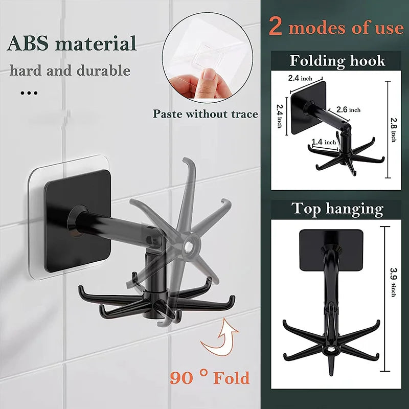 1PC Kitchen Utensil Holder 360 Degrees Rotating Folding Hook Self-Adhesive 180 Degree Vertical Flip Hook Waterproof Kitchen Hook