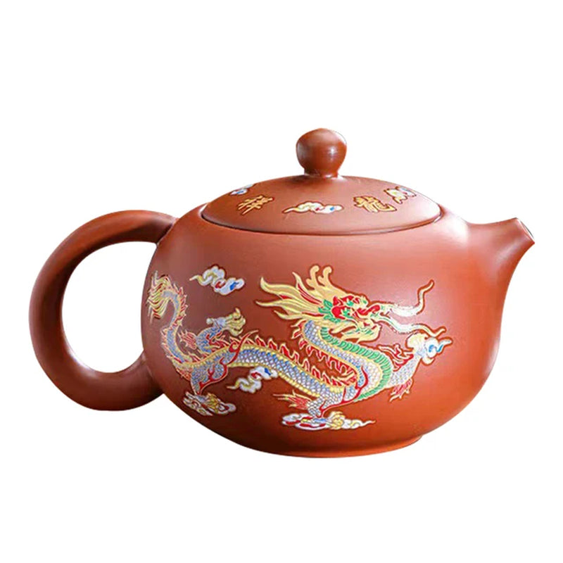 Tea Pot Hand-Made Dragons Phoenixs Color-Changing Purple Clay Teapot Reusable Practical Tea Pot Gift for Tea Lover Drink Puer