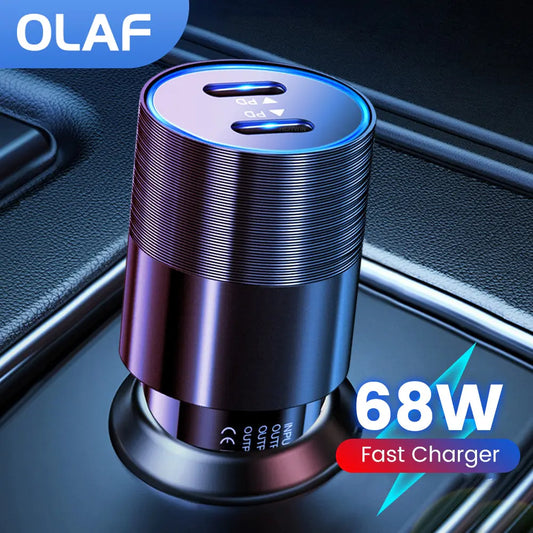 Fast Charging 68W Dual USB Type C Car Charger