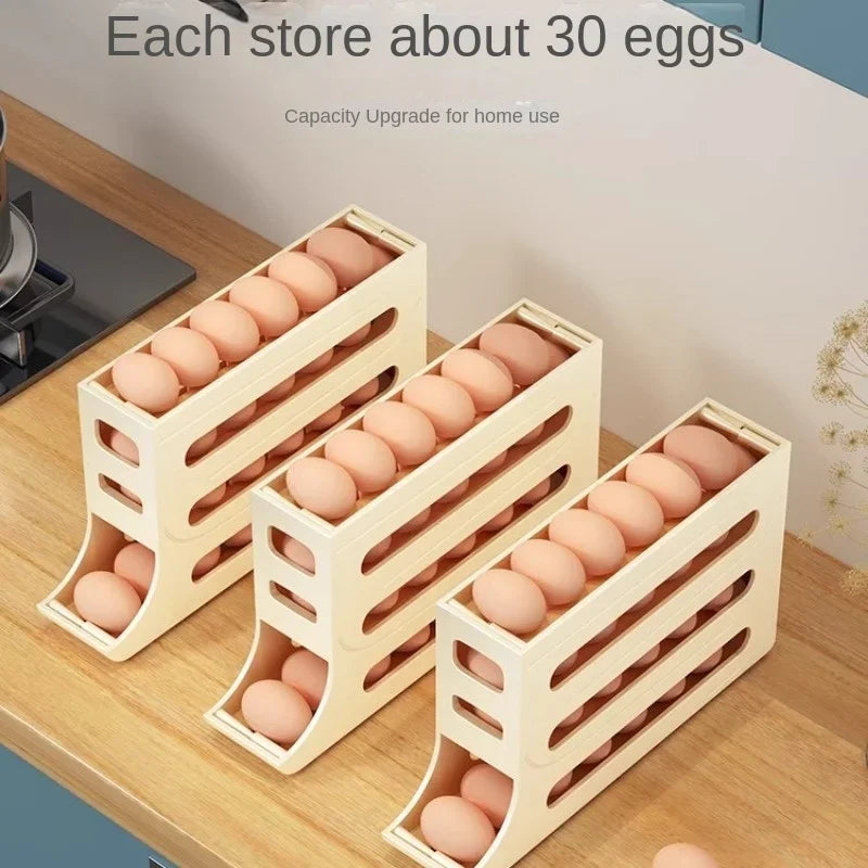 Sliding Egg Storage Container Convenient Automatic Rolling Holder Storage Box Fridge Kitchen Space Saver with Shockproof Design