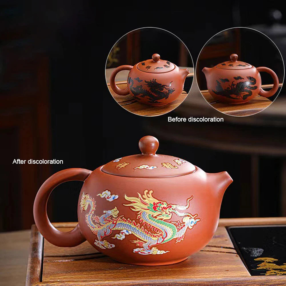 Tea Pot Hand-Made Dragons Phoenixs Color-Changing Purple Clay Teapot Reusable Practical Tea Pot Gift for Tea Lover Drink Puer